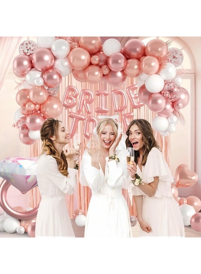 عالم البالونات مجموعة من 89 لافتة زينة للعروس باللون الذهبي الوردي، وخلفية مزينة بشراشيب، وبالونات احتفالية برسالة بخط اليد، وحفلات زفاف رومانسية، وحفلات خطوبة بمناسبة الذكرى السنوية - Image 4